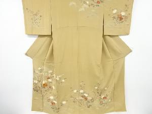 縮緬地松竹梅に菊模様刺繍訪問着